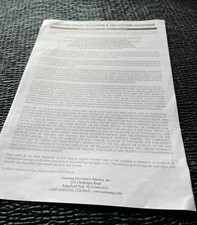 Samsung Color Projection Television Limited Warranty Original Purchaser Paper