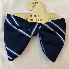 Vintage Butterfly Bow tie Snapper Clip On New On Hanger Blue Stripe Pattern