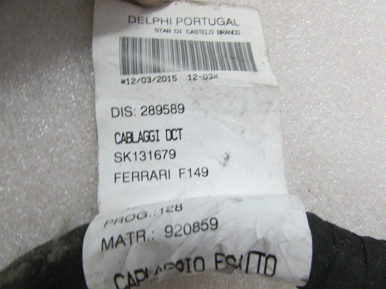 Ferrari California Turbo, Transmission Wire Harness, Used, P/N 289589