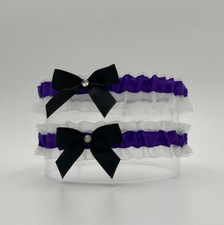 Garter Set in black  purple satin  white organza for Wedding Prom - one size