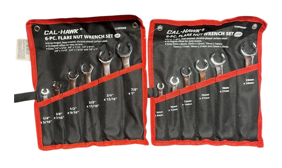 Cal-Hawk 12pc Flare Nut Wrench Set Standard and Metric Sizes in a Holding Pouch - Image 3 of 4
