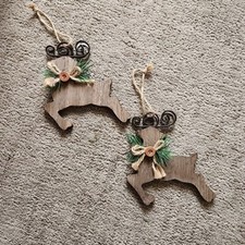 Wood Leaping Deer Rustic Farmhouse Country Chic Christmas Ornaments