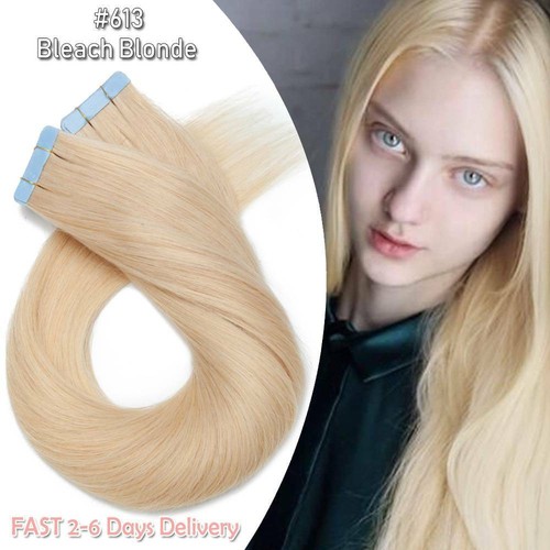 Cyan White #CYW Tape In Remy Human Hair Extensions Real Skin Weft Thick Balayage - Picture 42 of 70