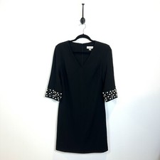 Calvin Klein Women  s Black Sheath Dress With Pearl Sleeves Size 4 V-Neck