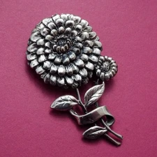 Sterling Silver CARNATION FLOWER Brooch Pin - Nicely Detailed Piece