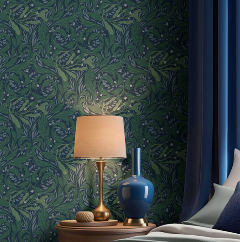 VALE LEAF BLUE GREEN WALLPAPER QUALITY FEATURE WALL 221501 - Picture 9 of 15