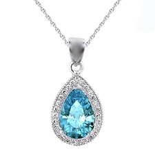 14K White Gold Plated March Birthstone "Aquamarine" Pendant Necklace Christmas