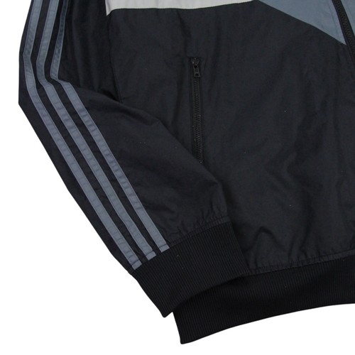 Adidas Safety Jacket Mens Large L Grey Black Hooded Coat Windbreaker Originals - Picture 5 of 11