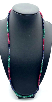60 cm Smaragd Saphir Rubin Edelstein Mix Kette facettierte Rondelle 925 Silber