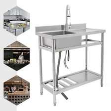 Stainless Steel Commercial Kitchen Sink Set W/ Pull-out Faucet For Restaurant