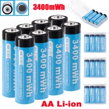 NEW 1.5V AA Li-ion Lithium ion Rechargeable Batteries 3400mwh With Case Box Lot