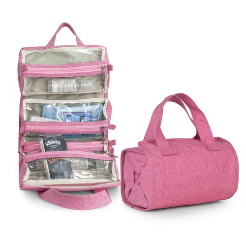 Trousse de Toilette Suspendue 4 en 1 | Organisateur Maquillage Roll-up avec 4 Zip PVC Amovibles