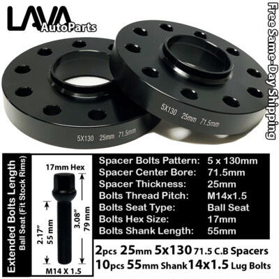 #ad 2PC 25MM THICK 5X130 71.5MM C.B WHEEL SPACER14X1.5 BOLT FIT AUDI VW PORSCHE $68.25