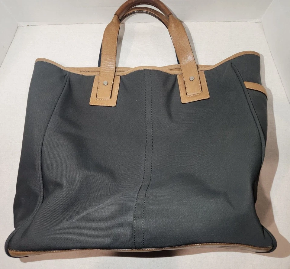 Bolso de Mano Coach Cuero Tostado y Lona Gris J3K-6454 Cartera Parte Inferior de Cuero Foto 2 de 4