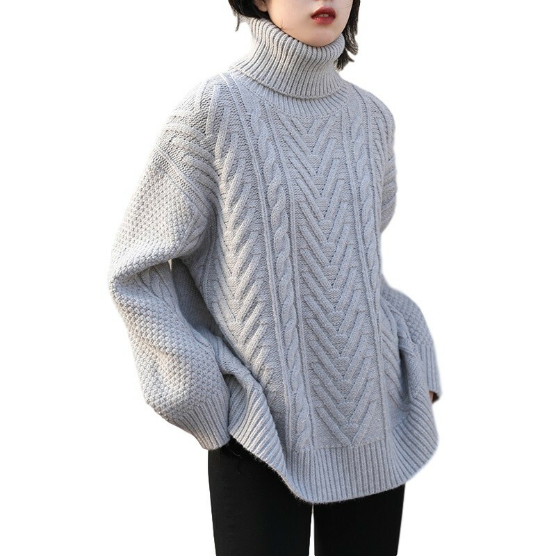 Womens Baggy Twist Knitted Turtleneck 