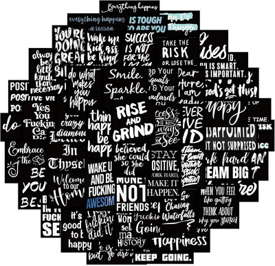 60Pcs Cool Black Inspirational Stickers Decals for Kids, Teens Premium Waterp...