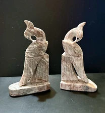 Vintage Pair Pink Marble Handmade Folk Art Bookends Birds