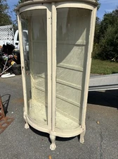 Vintage Antique China Cabinet – Curved Beveled Glass Curio 4 Shelves Claw Feet