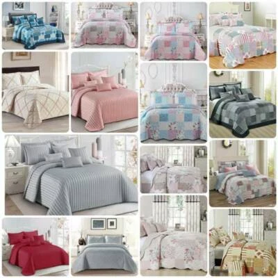 PRIME LINENS Patchwork Bedspread Quilted Comforter Printed Throw Set and Pillow Shams Floral