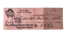 Lyon Bros Hardware Chetopa Kansas 1944 Canceled Check Horseshoe Graphics