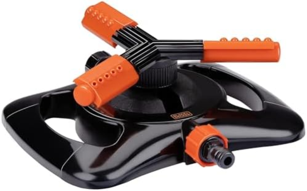BLACK&DECKER Irrigatore per prato, 3 braccia, irrigazione a 360Â°, 25 x 24 x 8 c