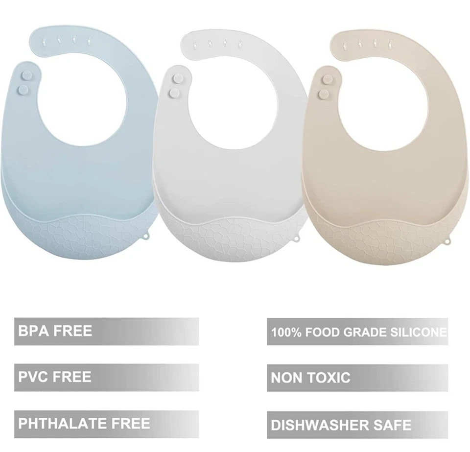 Babadores de silicone PandaEar 3 ok com apanhador de alimentos de bolso para alimentos  - Imagem 2 de 4