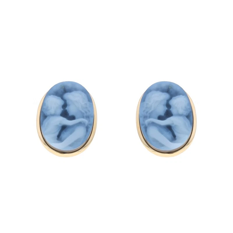 Juego de aretes camafeo madre e hijo de ágata con bandas de oro amarillo - mamá de 14 k Foto 2 de 4