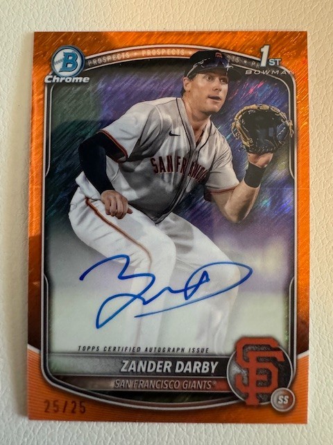 2025 Bowman Chrome 1st Zander Darby Orange Shimmer Refractor Auto 25/25 #CPA-ZD