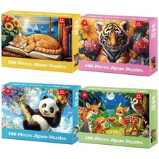 4-Pack 100 Pieces Puzzles for Kids Ages 4-6 6-8 Panda 15 x 10 inches