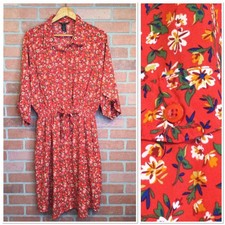 Millenium Floral Print Midi Dress Plus Size 3X Button Front Red Spring Bloom