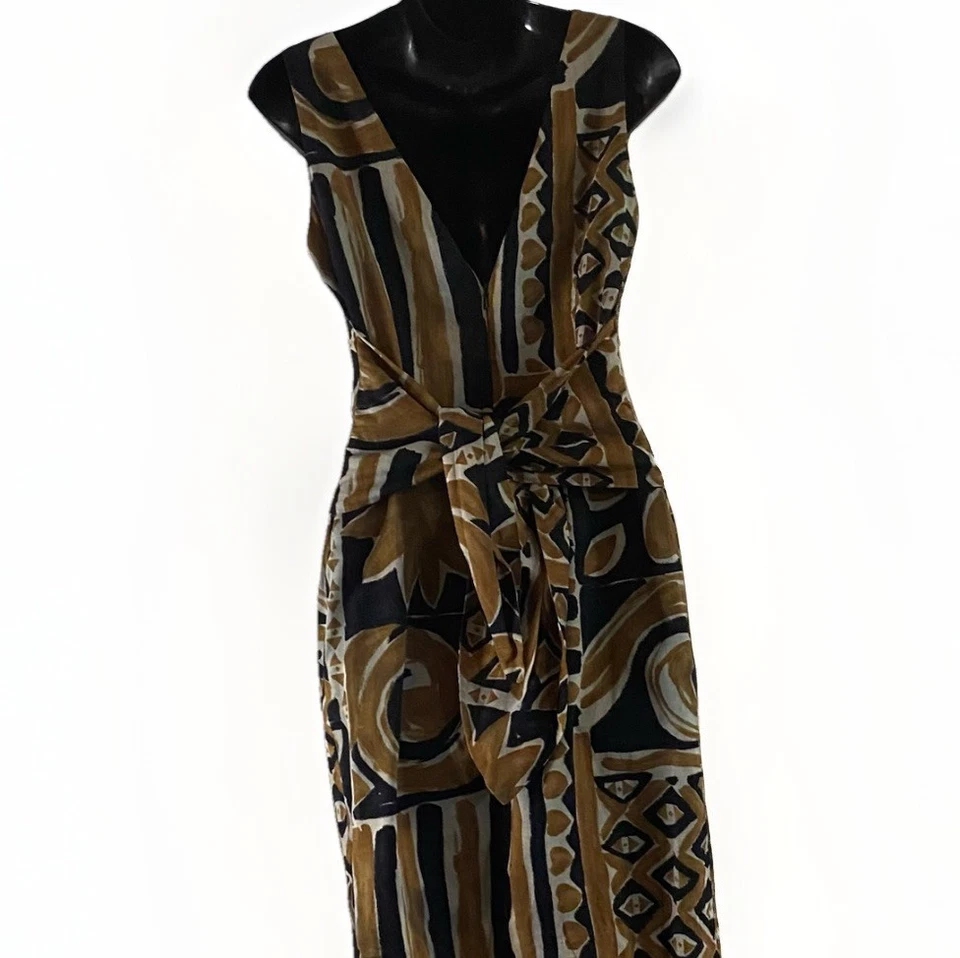 Vestido Donna Morgan W-XL Marrón Safari Tropical Sin Mangas Dinero Antiguo Y2K Crucero Foto 4 de 4