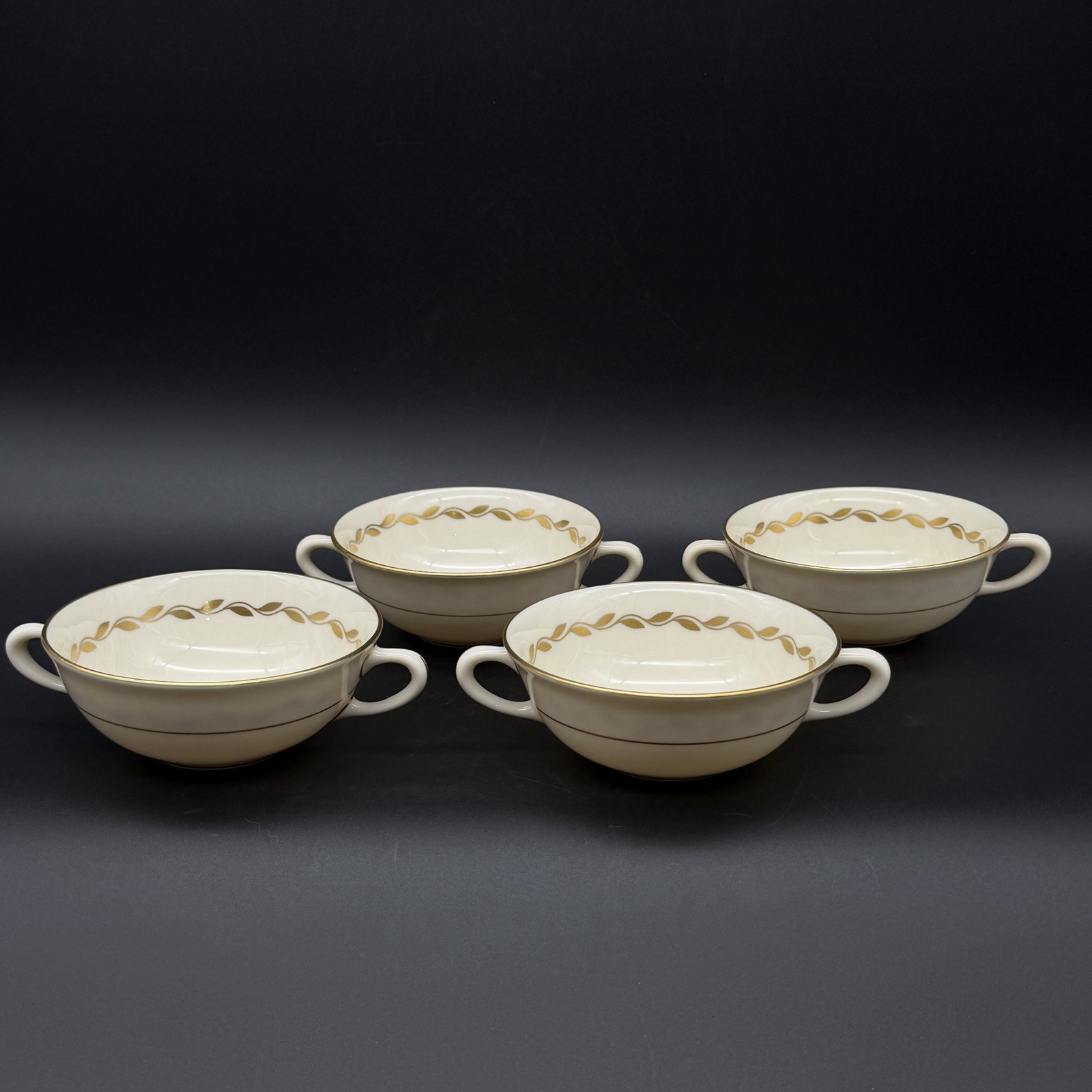 Vtg Lenox Golden Wreath 0-313 Set Of 4 Cream Soup Bowls USA