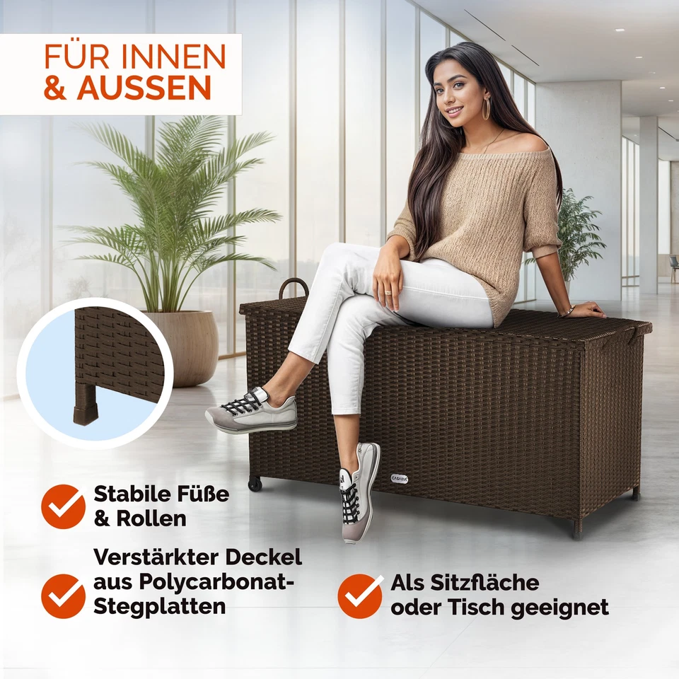 CASARIA® Gartenbox Auflagenbox Polyrattan 2 Rollen 2 Gasdruckfedern Garten Truhe - Bild 4 von 4