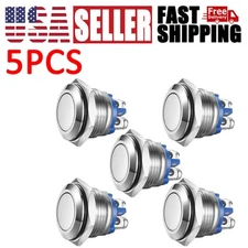 Metal Boat Horn Momentary Push Button 12mm Stainless Steel Starter Switch 5Pcs