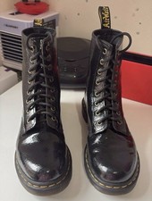 Image of Dr. Martens 1460 Black Distressed Patent Leather Ankle Boots, Size UK 6