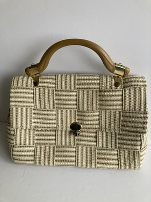 Italienische cremefarbene und hellbraune einzigartige gewebte Henkeltasche - Vintage