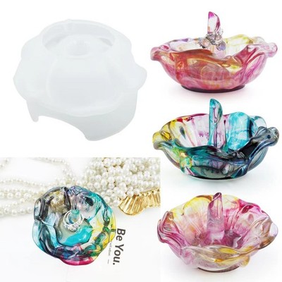 DIY Crystal Drop Glue Epoxy Resin Rose Rings Holder Storage Silicone Mold Tool