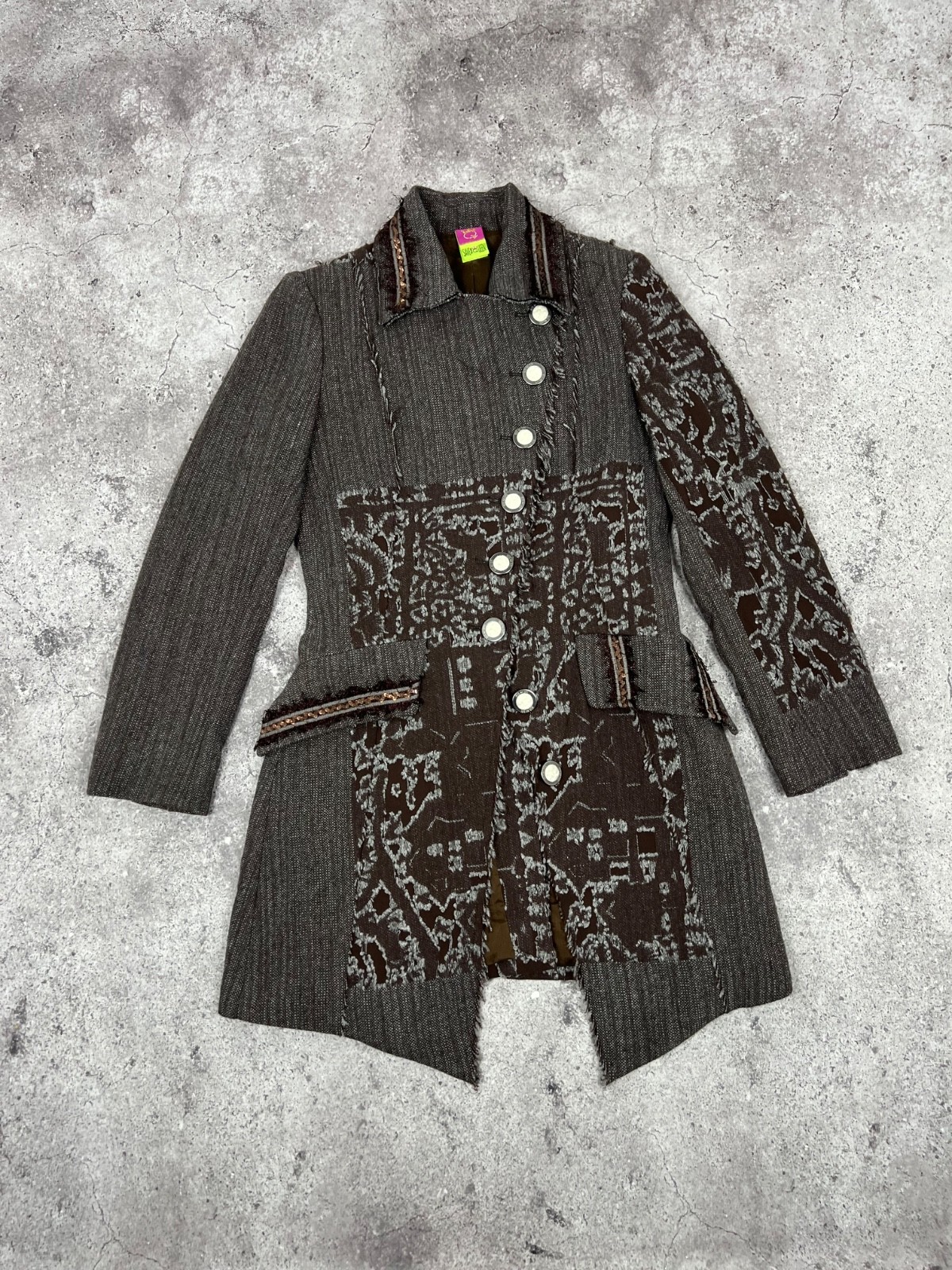 Save The Queen Patchwork Wool Coat Assymetric Bro… - image 1