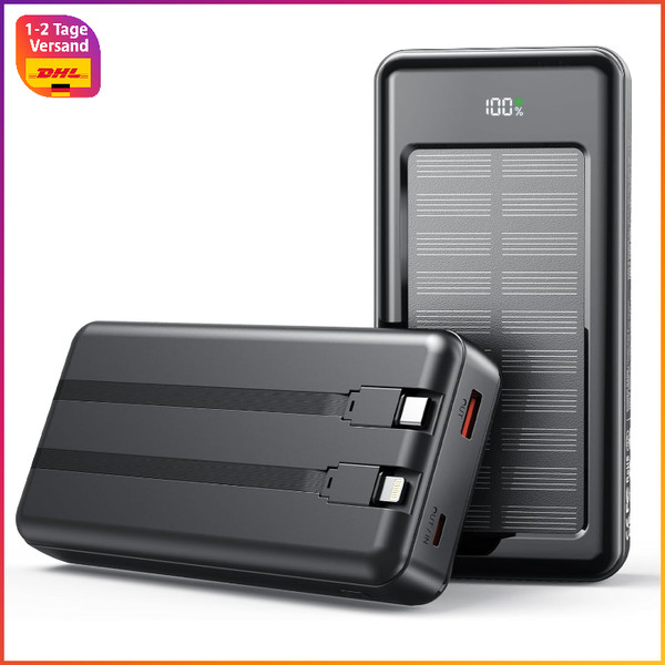 Solar Powerbank 27000Mah 22,5W SchnellladegeräT Mit 2 Kabeln FüR Smartphones-image