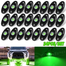 24Pcs Green LED Rock Light Pods Underbody Glow Lamp Offroad SUV Pickup Truck UTV