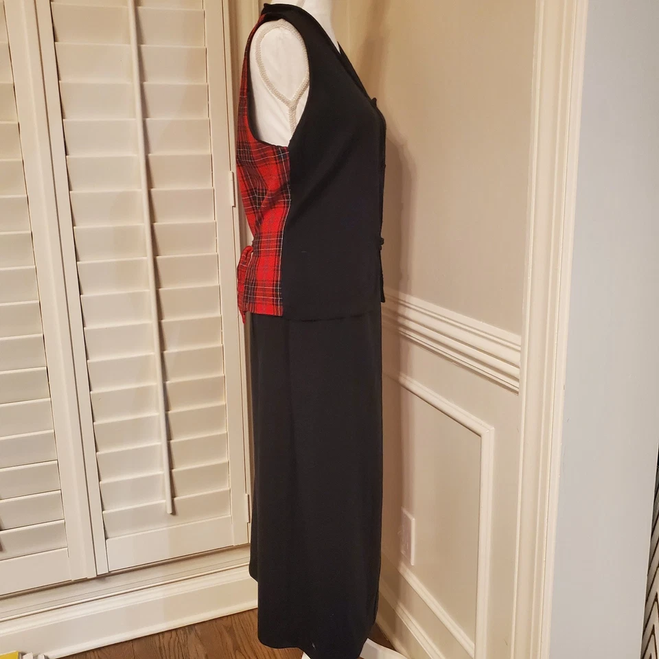 DE COLECCIÓN Ojo de Águila Negro Rojo Cuadros Tartán Falda y Chaleco Mezcla de Lana Conjunto de 2 piezas S-M Foto 4 de 4