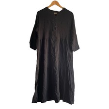 D-Rama Anna’s Gauze Dress Black Plus Size 1X 14/16 Maxi Tiered 3/4 Sleeve