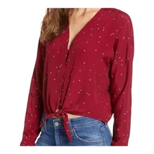 Rails Sloane Star Print Tie Front Top S Small Long Sleeved Blouse Holidays 