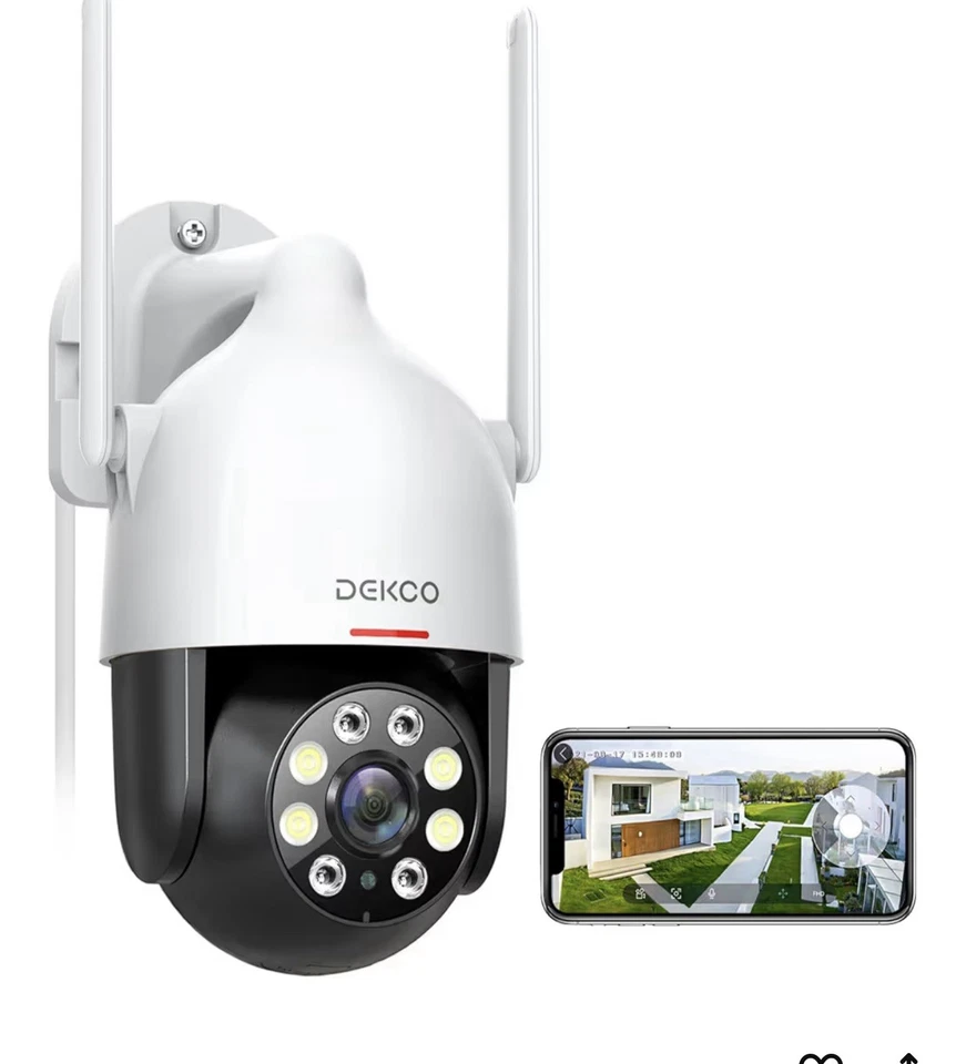 Cámara de seguridad exterior DEKCO 2K WiFi con inclinación panorámica 360°, visión nocturna, movimiento Foto 2 de 2