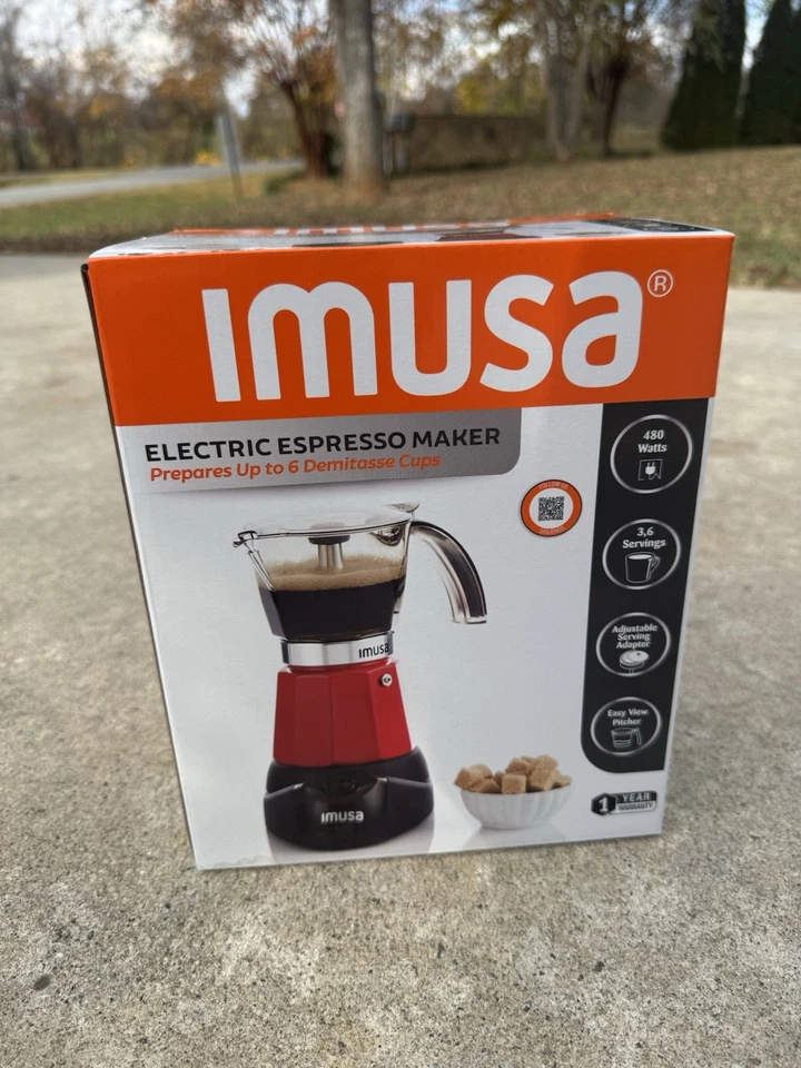 Máquina de café espresso eléctrica IMUSA Moka Pot 3-6 tazas roja GAU-18235 ajustable para servir Foto 2 de 4