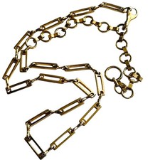 VTG Bar paper clip chain link gold tone metal belt necklace 1970s 38"
