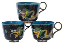 Antique Chinese Dragon Cloisonne Cup set