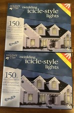 Lot Of 2 Holiday Time Twinkling Clear Icicle Style Lights White Wire 150 CT 13'