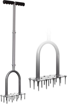 Lawn Aerator Spike Tool 15 Iron Tines Manual Soil Grass Yard Dethatcher Heavy Du
