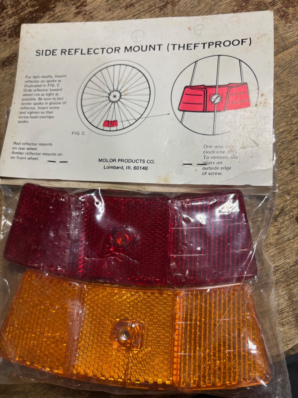 NOS Safety Gems Spokes Bicycle Wheel Reflectors USA NOS Amber & red Molor